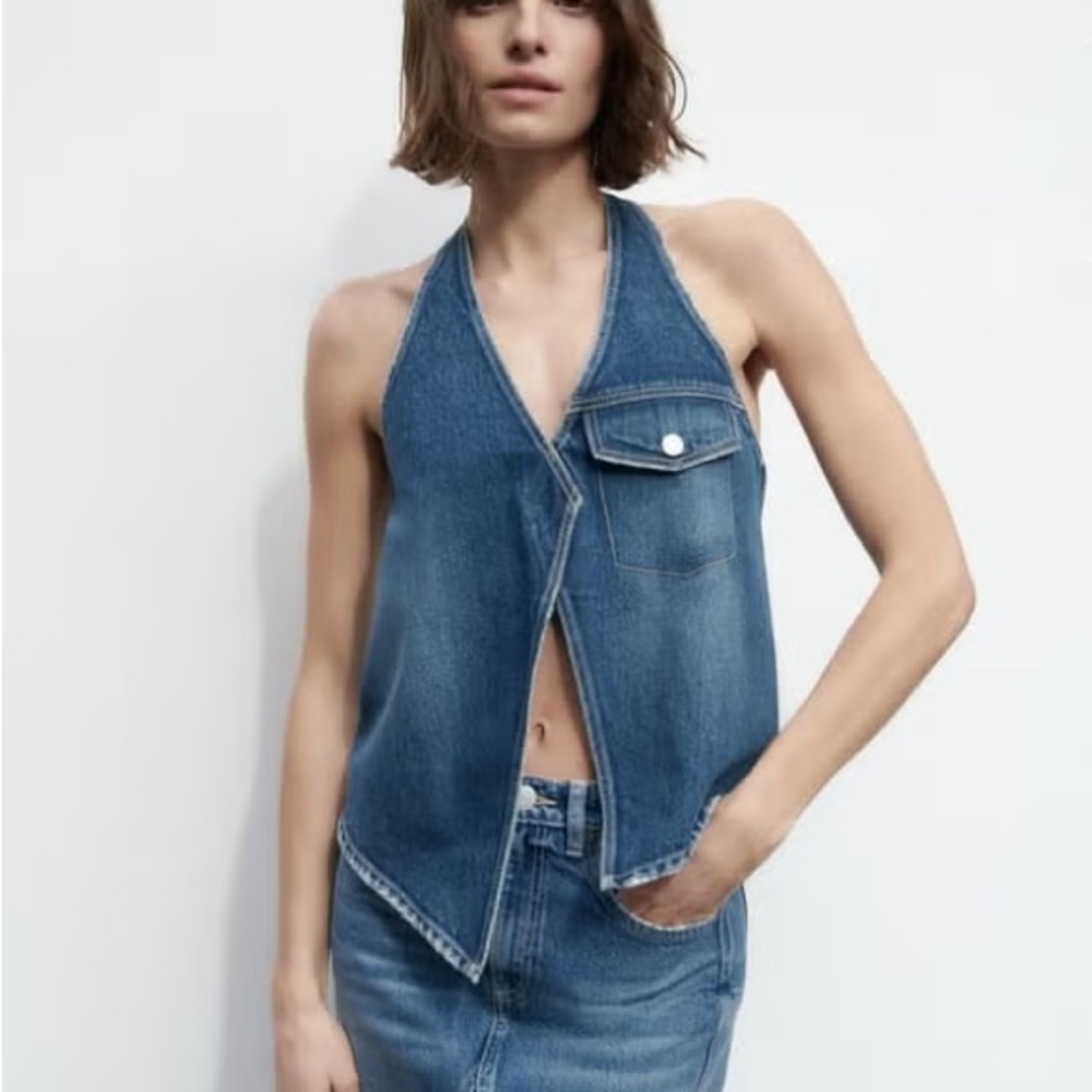 Zara asymmetric denim vest